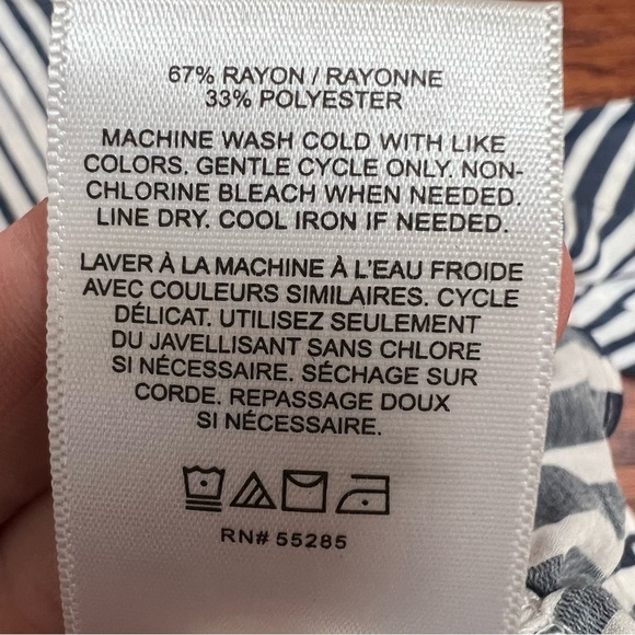 Express Striped Peplum Top Long Bell Sleeves Faux Wrap Back Deep V-neck Small - Picture 8 of 8